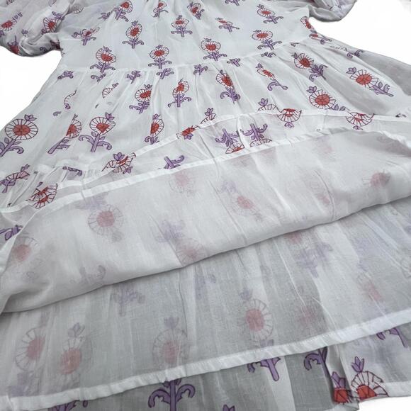 Oliphant Tuckernuck Boho Floral Peasant Mini Dress Balloon Sleeve White XL - Picture 7 of 9